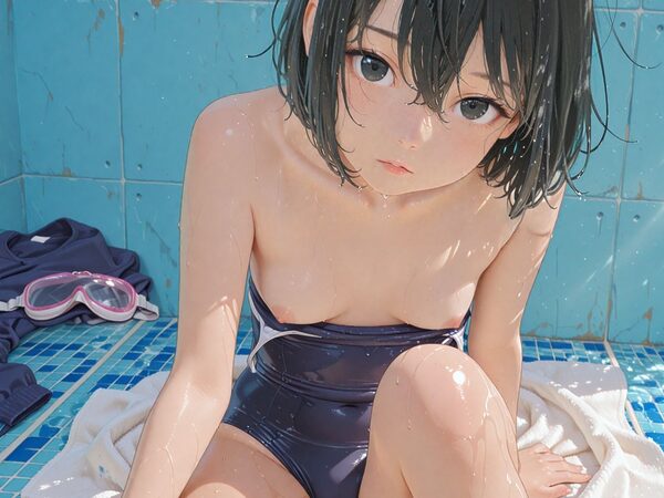 ちゅーこーせー割れ目ぱっくりのスクール水着 画像5
