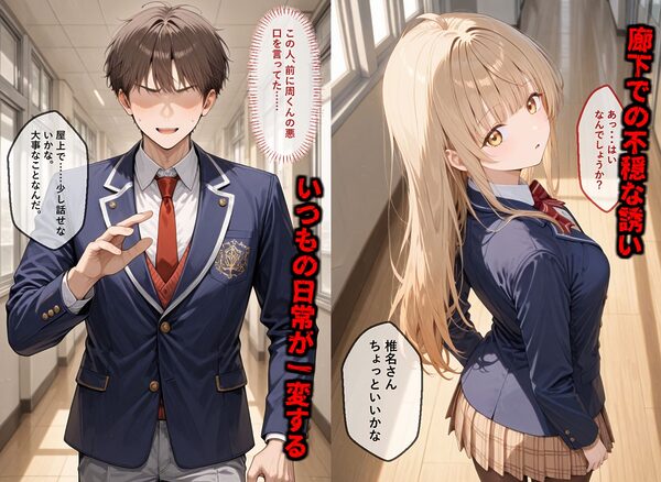 【セリフ付き画像集】純潔崩壊 前編  スクールカースト最上位の美少女が屋上で絶望に屈する日【お隣の天〇様 椎〇真昼】 画像1