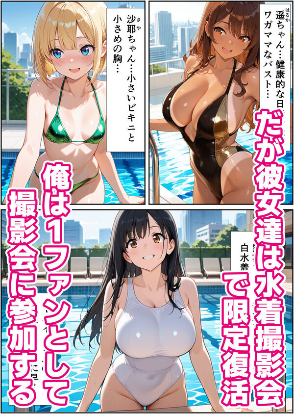 水着撮影会で1ファンの俺が元アイドル人妻たちに選ばれてしまった話 画像2