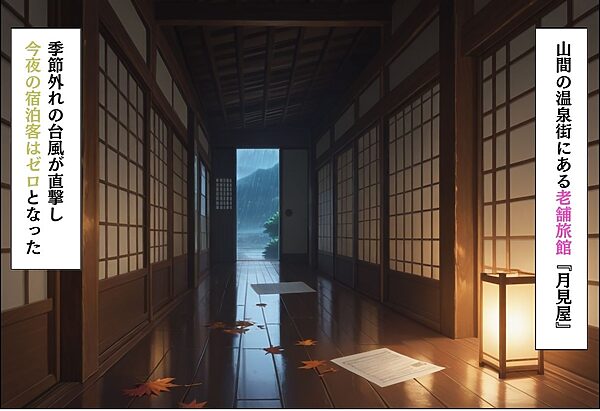 引っ越してきた田舎町がムチムチ熟女だらけだった話 〜女将と仲居の嵐の夜の秘密ご奉仕編〜 画像1