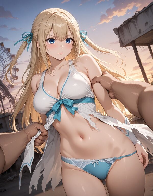 廃れた遊園地でキモ男集団に輪●された少女 画像3