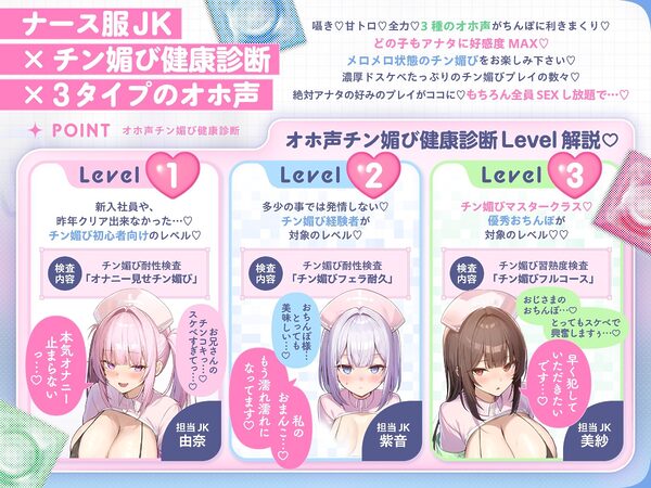 【囁き＆甘トロ＆全力♪オホ声3種収録】オホ声チン媚び健康診断〜ちんぽ大好きJK集合！ レベル別チン媚び適性診断♪「私達でおちんぽ健康にしていきましょうね」 画像3