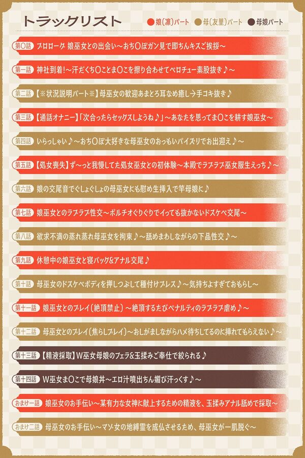 【W蒸れ巫女×特濃オホ声】巨乳蒸れ巫女母娘のエロ汁噴出ドスケベちん媚び汗っくす♪〜発情母娘に種付け巫力補給!孕ませ子宝神社〜【大ボリューム約4時間!】 画像5